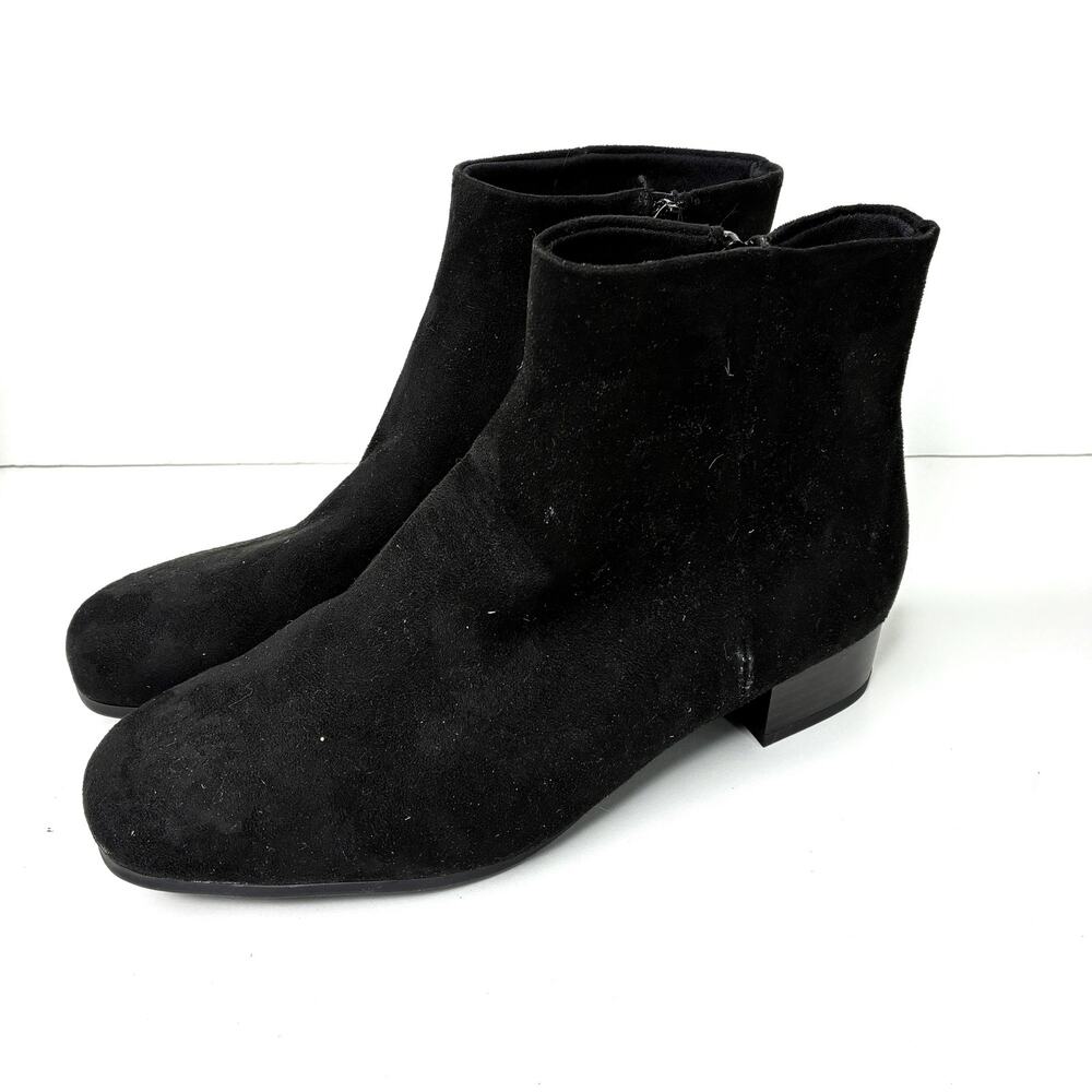 Time and Tru Black Faux Suede Heeled Ankle Booties Womens 9